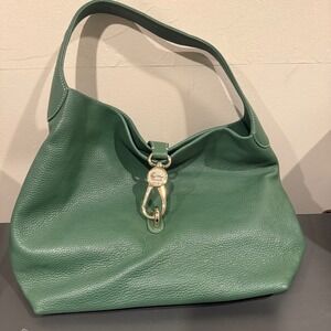Dooney Bourke Shoulder Bag Green‎ Pebbled Leather Gold Tone Clasp Satchel